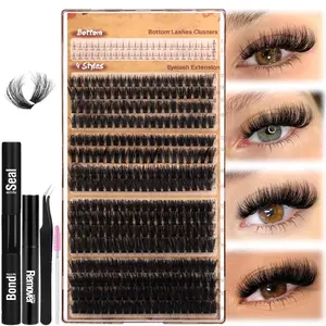 Individual False Eyelashes with Glue & Tweezers & Brush & Lashes Remover, 370pcs Natural Look Self Grafting Curl Fake Eyelash Clusters for Women Makeup, Eyelash Extension Cosmetic, DIY Eyelash Extensions