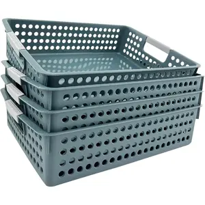 4Pcs Classroom Organization and Storage Paper Tray, Holds 4A Paper, Ideal for Storing Classroom Toys, Crayons, Handicrafts, Also Fit for Library, Drawers, Office, Kitchen, Bathroom (Dark Blue)