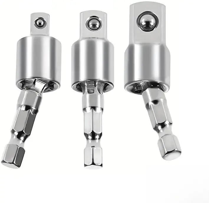 Power Drill Sockets Adapter,360° Rotatable Universal Joint Swivel Socket 1/4" 3/8" 1/2" Impact Driver Adapter for Impact Drivers 3-Piece
