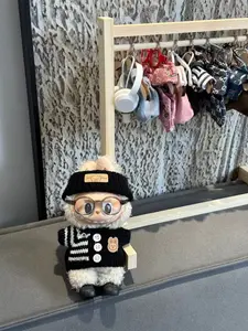 Labubu Sweater Set for Dolls, High-End Handmade Clothing Accessory, Fits 17cm Dolls, Knitwear with Striped Sleeves & Hat