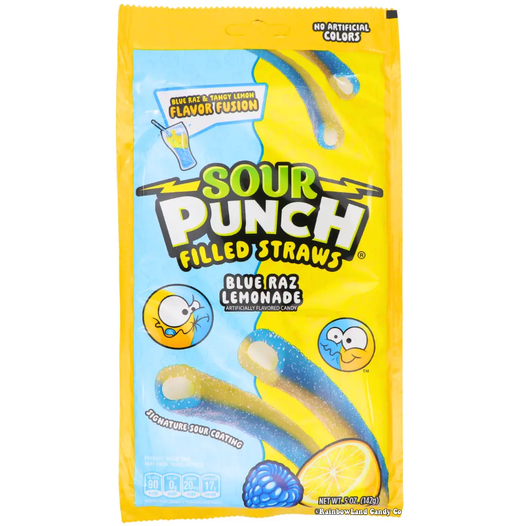 Sour Punch Filled Straws Blue Raz Lemonade, Sour Candy Rope
