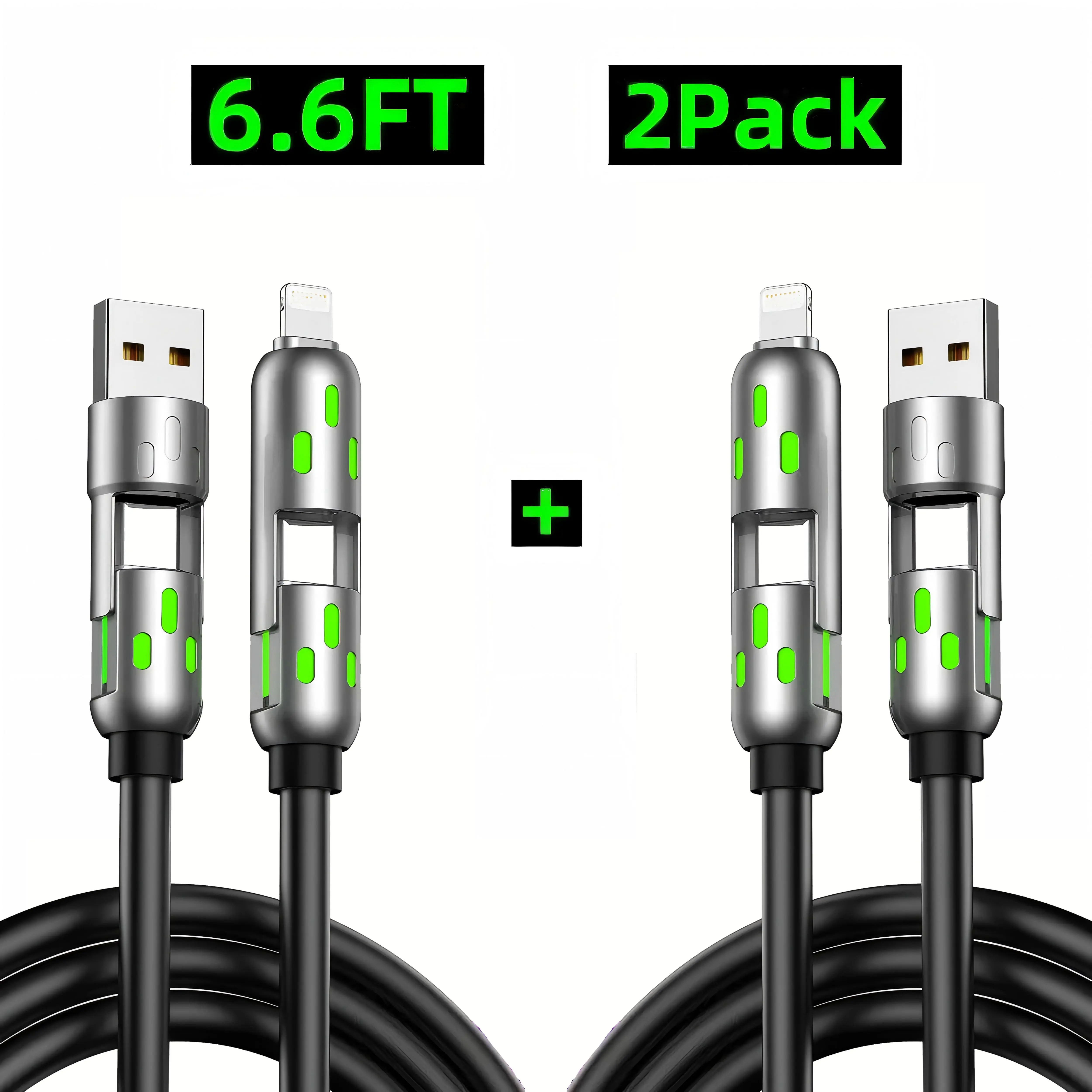 [Buy 1 get 1 free]-6.6FT 4-in-1 USB-C Cable, PD FastCharging, Data Sync, EXAVON USB-A, Type-C, Lightning,Aluminum, Compatible
