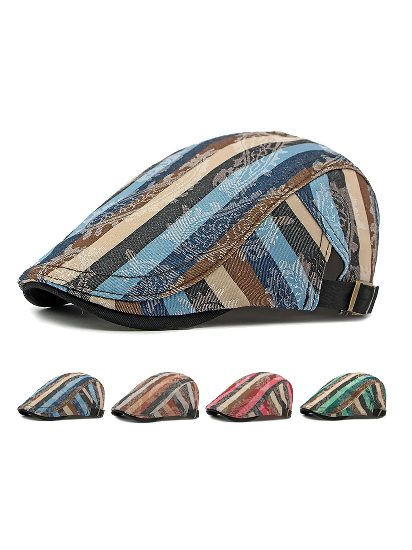 Vintage Spring New Duck Tongue Hat Male Striped Beret Female British Retro Forward Hat Painter Hat Vintage Fashion Hat