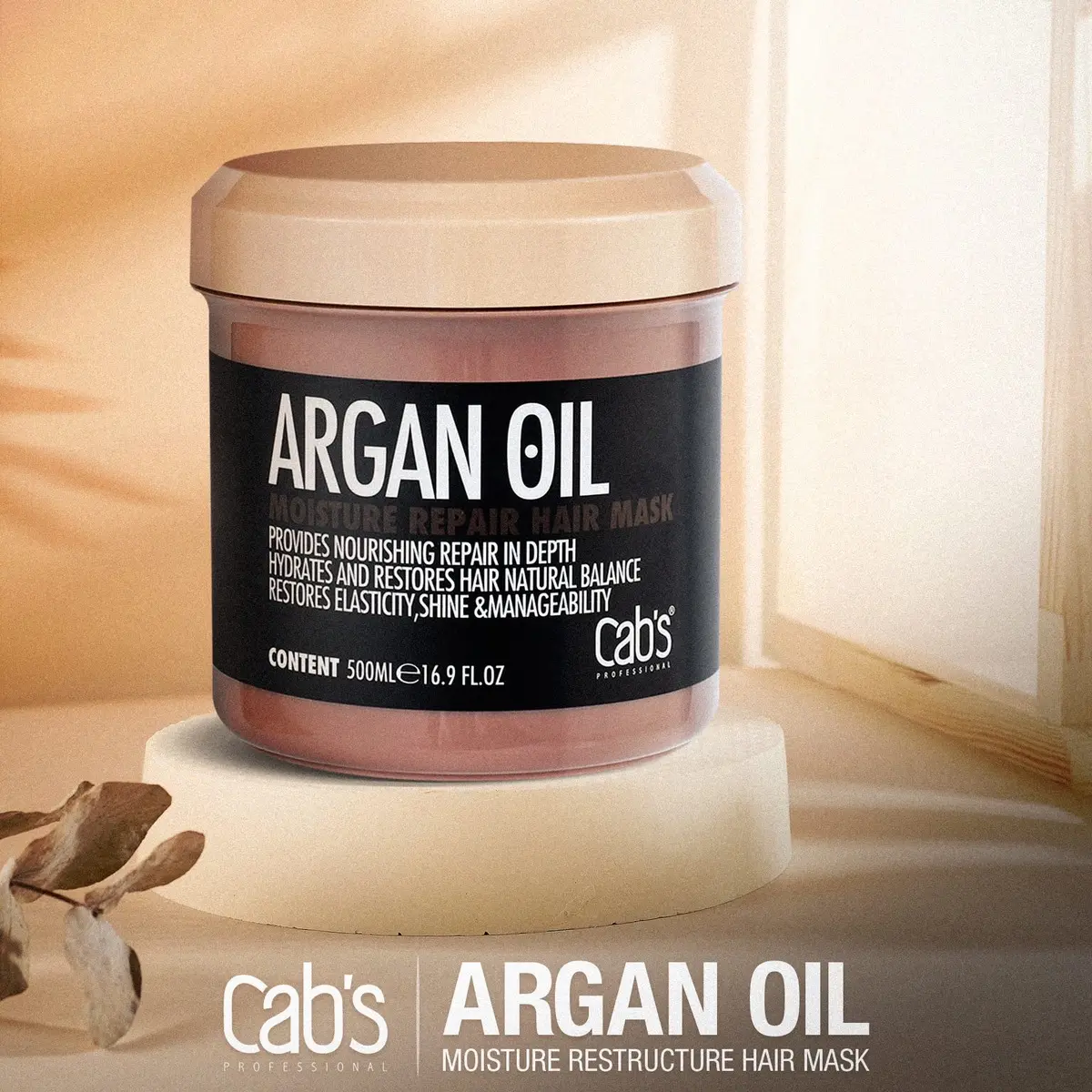 Cab's Argan Oil Hair Mask Cream for Deep Hydrating Hair Therapy and Stimulating Growth, for Dry Damaged, or Frizzy Hair, 16.9 fl oz Paraben Free