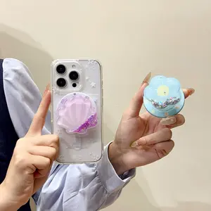 Magnetic Push-Pull Phone Stand, Sand Star Flash Style, High-End Shaking Magnetic Holder, Adjustable Stable Desktop Support, Flower Design, Magnetic Phone Grip