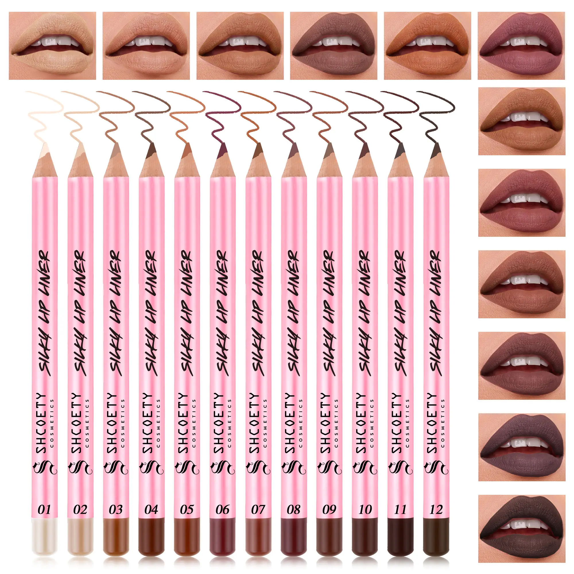 12pcs Silky Matte Lip Liner Pencil Cosmetic Set, Waterproof, Smudge-Resistant Lipliner for Defined Full Lips, Smooth Glide, Long-Wearing Nude Brown Pink Shades for Daily Makeup, Party Essentials