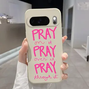Rounded Edge Phone Case for Google Pixel 10 9 XL 8 7 Pro A  Just Pray Pattern Full Body Protection Shockproof Soft Liquid Silicone Cover Cellphone Protective