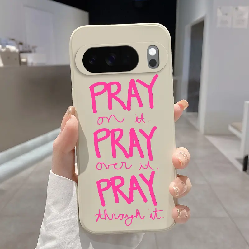 Rounded Edge Phone Case for Google Pixel 10 9 XL 8 7 Pro A  Just Pray Pattern Full Body Protection Shockproof Soft Liquid Silicone Cover Cellphone Protective