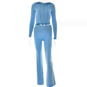 Hoodie Suit Women Leisure Sexy Zip Long Sleeve Sweater and High Waist Long Pants Set Does not apply