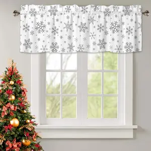 Merry Christmas Snowflake Curtain Kitchen Valances for Windows Blackout Window Curtains for Kitchen Living Dining Room Winter Grey Snowflake White Valances for Windows 54" W x 18" L