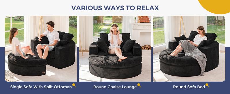 【3 Package Shipping】MAXYOYO L Shape Sectional Sofa Couch and Round Chaise Lounge, Modern Cloud Couch with Ottoman, Comfy Sofa with Layered Cushion, Tufted Upholstered Sleeper Chair for Living Room, No Assembly Required 【3 Package Shipping】MAXYOYO L Shape Sectional Sofa Couch and Round Chaise Lounge, Modern Cloud Couch with Ottoman, Comfy Sofa with Layered Cushion, Tufted Upholstered Sleeper Chair for Living Room, No Assembly Required