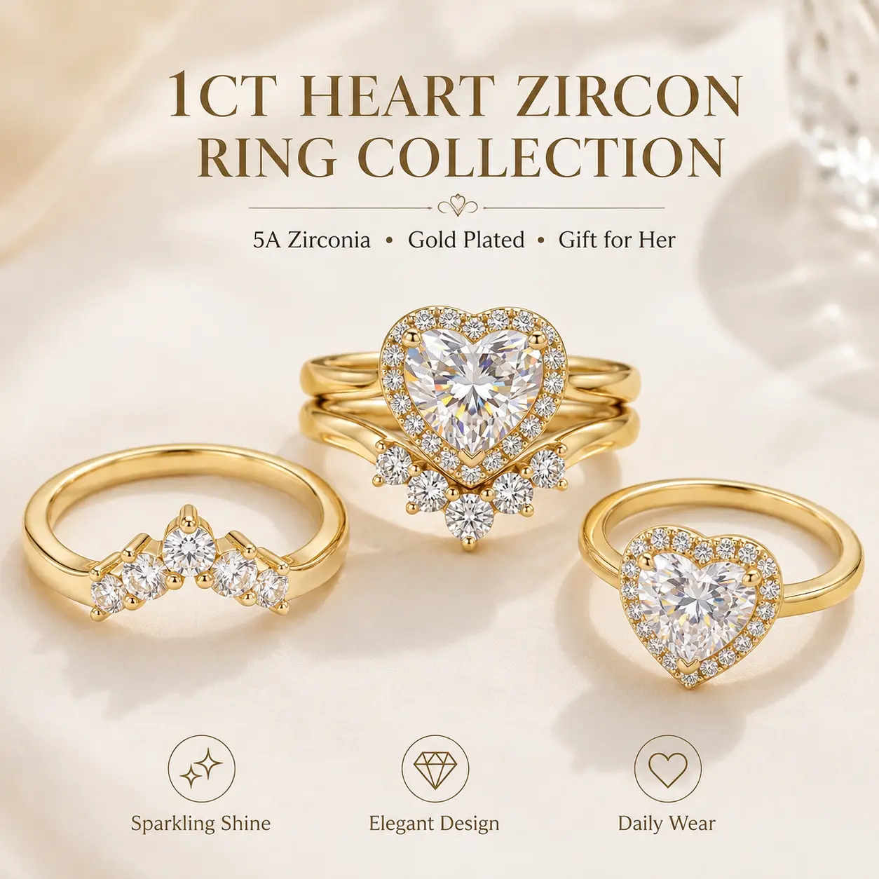 1 Carat Heart Shaped Engagement Ring for Women, Classic Wedding Promise Ring, Romantic Bridal Jewelry Gift for Girlfriend Fiancée Wife, Sparkling 5A Cubic Zirconia