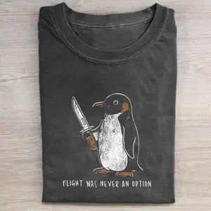 Comfort Colors Flight Was Never An Option Shirt, Funny Penguin Knife Tee, Sarcastic Dark Humor Gift, Retro Penguin Punk Graphic Comfort Chaotic T-shirt