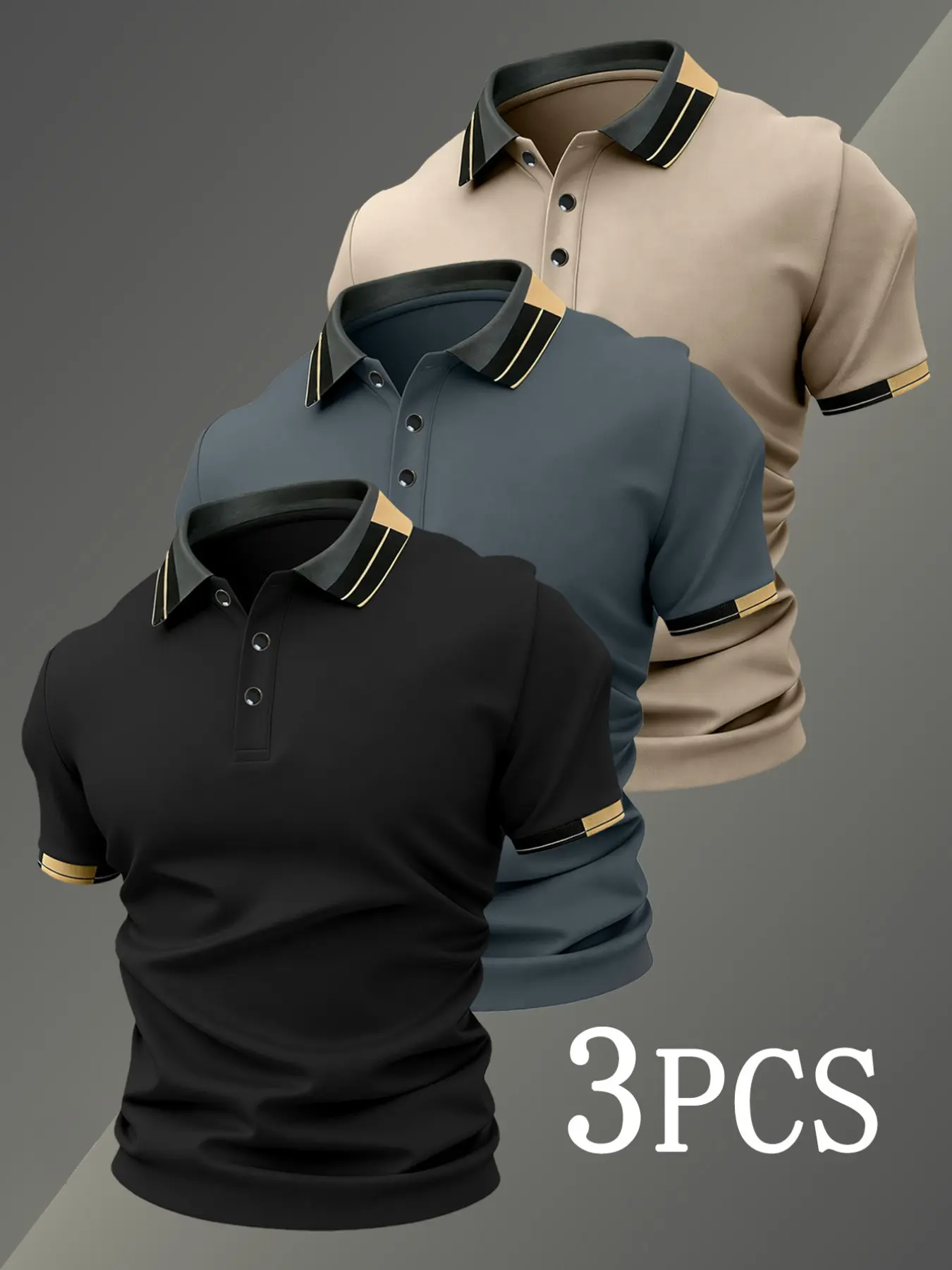 Men's Golf Knitted Polo Shirt Set, Fitted Geometric Pattern, Breathable & Comfortable, Casual Style, Four-Season Wear