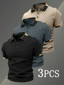 Men's Golf Polo Shirt Set, Top, Fitted Geometric Pattern, Breathable and Comfortable, Casual Style, Four-Season Wear, High-Quality, Breathable Polo Shirts