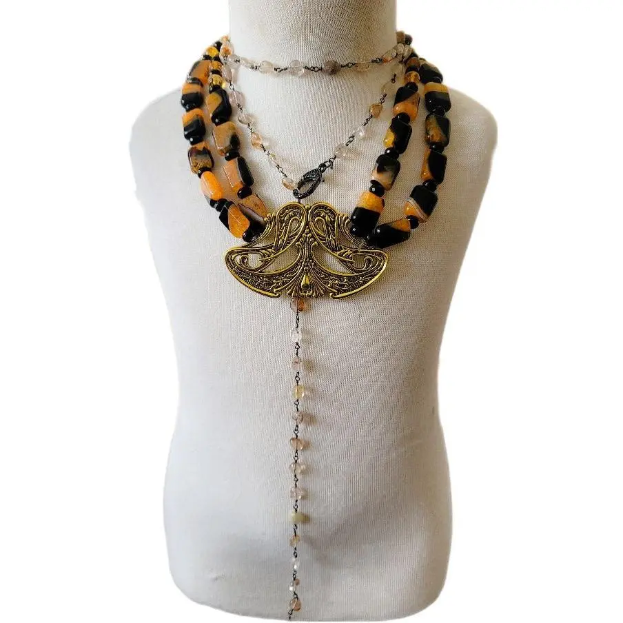 Orange Agate Antique Statement Necklace