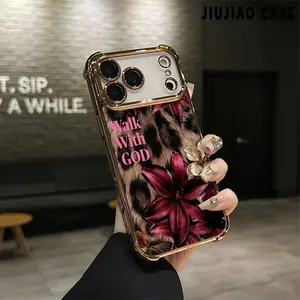 Leopard-striped lily Pattern four-corner drop-proof TPU phone case for iPhone 17 Pro Max Air 16 Pro Max 15 14 13 12 11 Plus Simple and stylish camera protection Shockproof Anti-Drop Durable Phone Case
