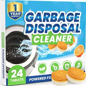 Garbage Disposal Cleaner Deodorizer Tablets – 24 Pack XL Foaming Citrus Cleaning Tablet - Sink Drain Disposer Garburator Freshener Odor Eliminator Grease Remover Septic Safe - 1 Year Supply