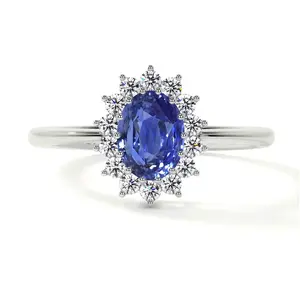 Classic Princess Diana Replica Oval Sapphire Halo Ring (1.28cttw)- RBS024-7X5-AAA