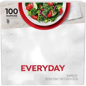 Everyday Brand Everyday Paper Napkins 100 Count Disposable Soft Smooth for Everyday Meals 165.1 SQ IN 10.65 dm² 13 IN X 12.7 IN 33 cm X 32.3 cm 2-Ply