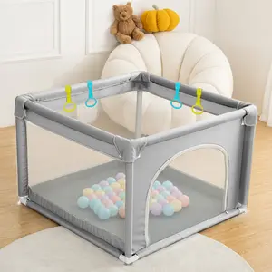 BIOBY Portable Baby Playpen, 36x36x26 inch, Small Baby Play Pens, Portable Soft Mesh Sturdy Pipe Ample Space for abies and Toddler, Full Mesh Design, Indoor & Outdoor Kids Activity Center, Portable Travel Design, Light Gray