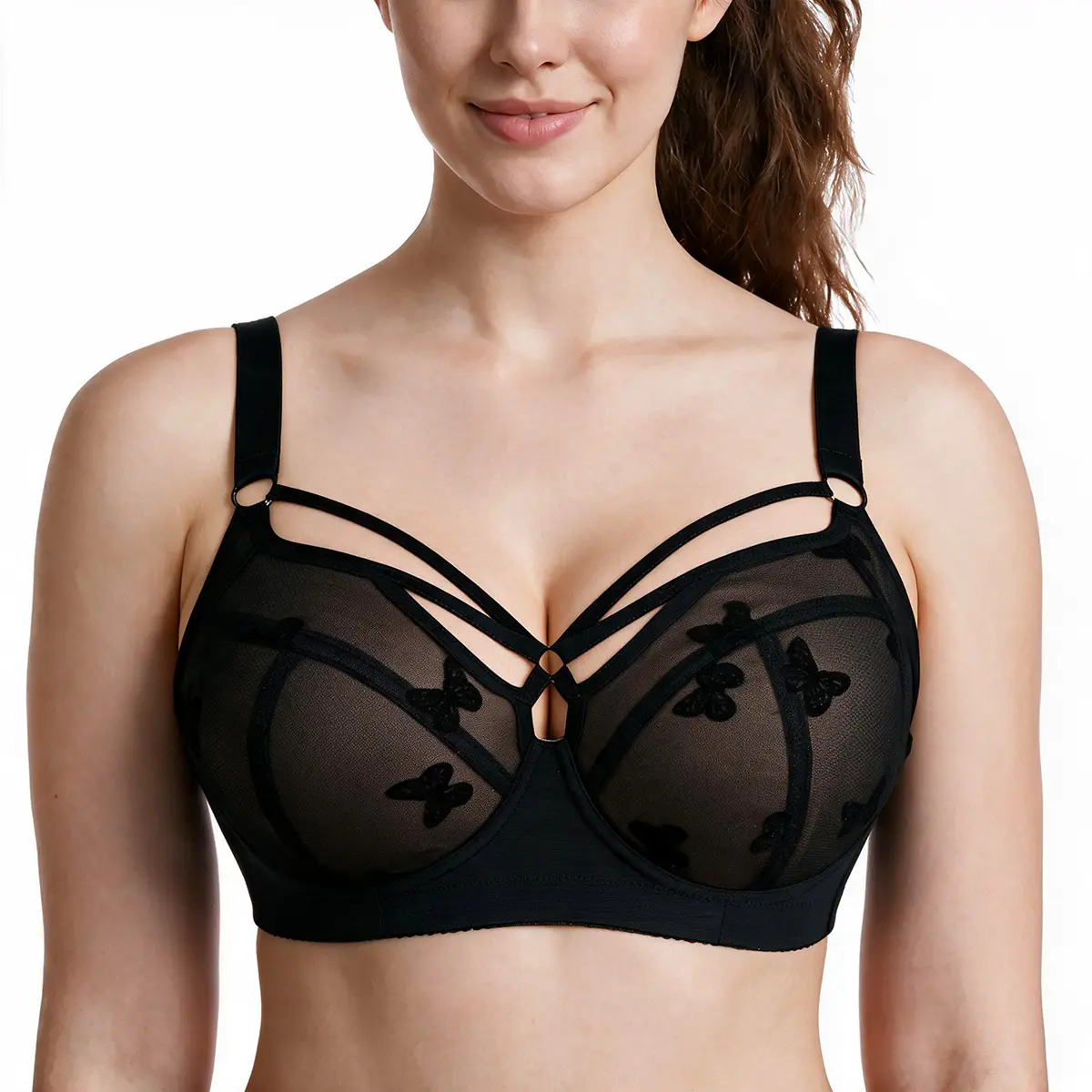 TryWish Women's Plus Size Minimizer Bra - 38C-48DDD, Butterfly Sexy Lace, Unlined, Non-padded, Underwire, Full Coverage Underwear for Women