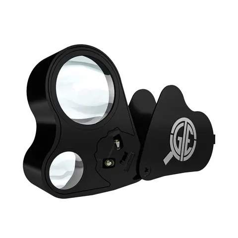 GTE Illuminated Foldable Dual-Lens Jewelers Eye Loupe - 30X-60X Aluminum Optical Measuring Tool, Battery-Powered, Durable & Lightweight, Bright LED Lighting, 3 LR1130 Button Batteries, Office Accessories for G Hobbyists, Coins, Gems