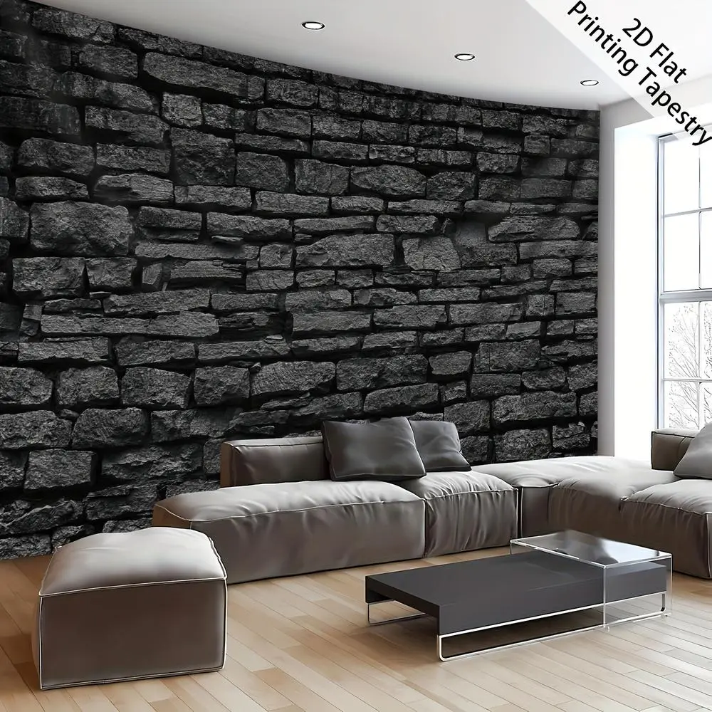 Polyester Backdrop - 1 pc Extra Large Solid Black Minimalist 2D Flat Stone Wall HD Digital Print, Realistic Texture, Durable Weather-Resistant Textile for Weddings, Indoor/Outdoor Decor