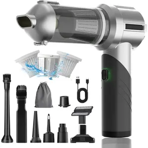 P-HVC014   Car Vacuum Cleaner, 18000PA Vacuum Portable Cordless, 4 in 1 Air Duster with LED Light and Multi-Nozzles, 120W High Power Rechargeable Foldable Vacuum Cleaner for Home, Office, Pet