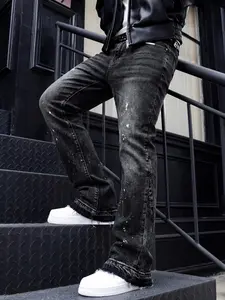 Men's Street Style Casual Denim Jeans, All Seasons Fit, Pure Color Straight Leg Jeans, Fashionable Loose-Fitting Long Trousers