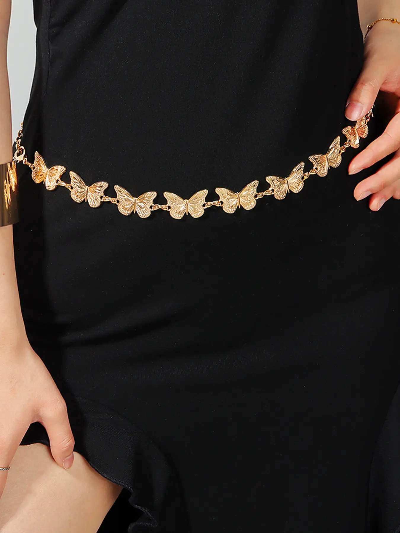 Women's Butterfly Waist Chain, Dainty Boho Style Metal Body Chain Belt, Adjustable Fashion Accessory for Beach Festival Party Outfits Gold Silver, All Season Wear, Fashion Body Jewelry, Chic Body Jewelry