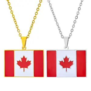 rectangular Canadian flag pendant necklace men and women couples ethnic style stainless steel accessories