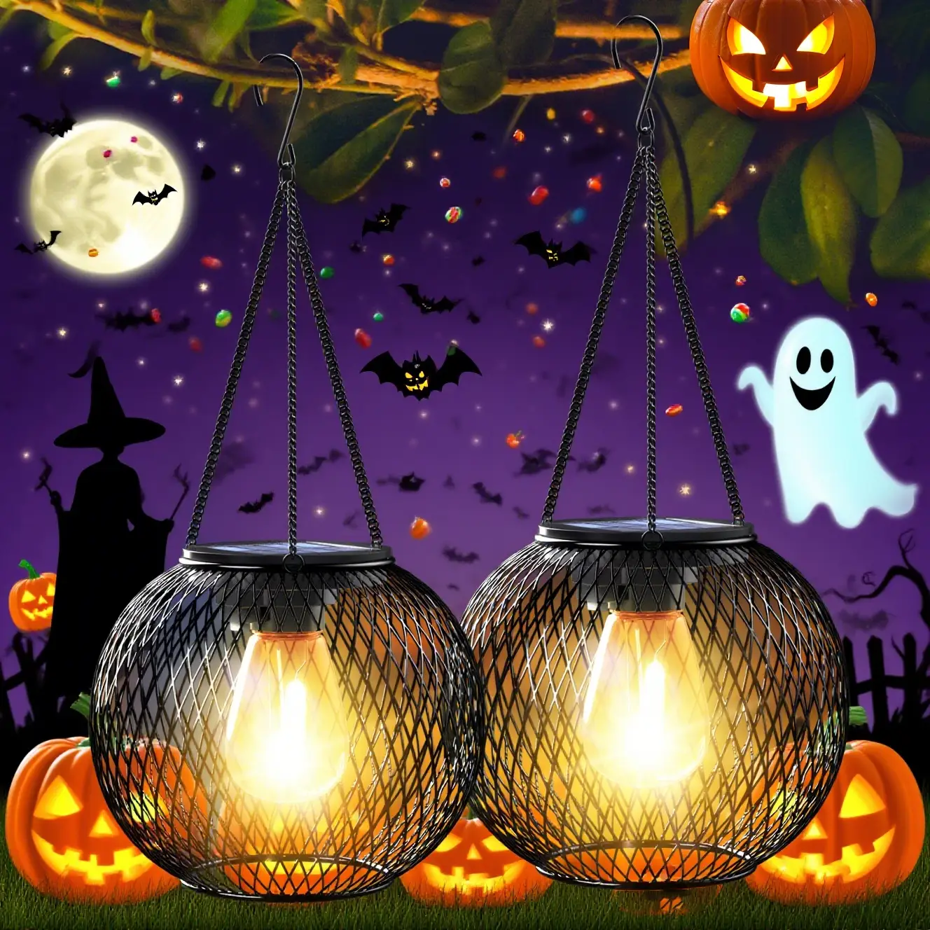 Outdoor Solar Hanging Light,2/4 packs Solar Lantern Outdoor Garden with IP65 Waterproof,Waterproof Lantern For Halloween Christmas Deco Festival,Water