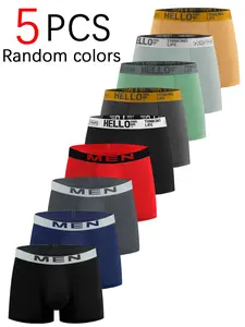 5 pcs random Men's Solid color leisure flat cornered underwear, with High Stretch, Quick-drying sports briefs, Men's underwear suitable for sports and daily wear - fashionable - comfortable breathable Men' underwears.