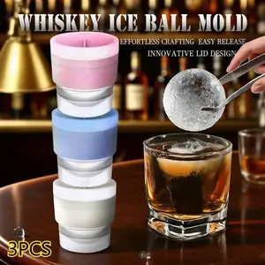 Ice Ball Molds - Set of 3, Round Ice Cube Molds, 2.5-Inch Spherical Ice Cubes for Whiskey, Cocktails, Bourbon Cocktail Ice Cube Mold Kitchen Utensils