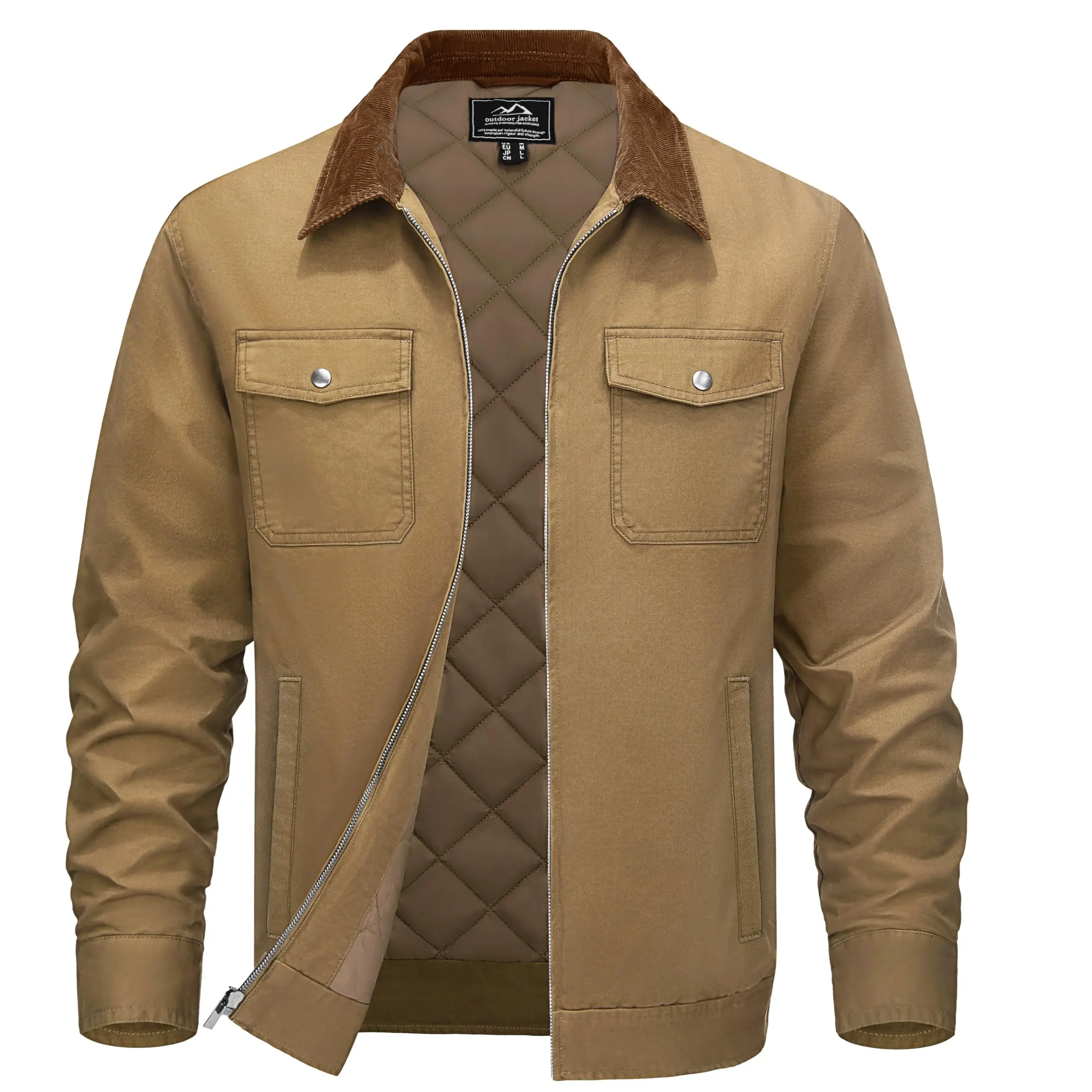 MAGCOMSEN Men's Quilted Cotton Jacket, Vintage Workwear Shacket with Corduroy Collar and 5 Pockets, Lightweight Insulated Tops, Menswear, Coats