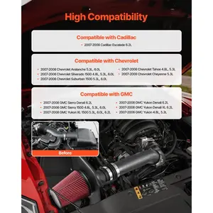 SummerWinsVEVOR Cold Air Intake, 3.5 Inch Cold Air Intake System+ Heat Shield Compatible with 2007-2008 Cadillac Escalade, Chevy Silverado/Suburban, GMC Sierra/Yukon, High Flow Filter Kit Improve Horsepowerdealsforyoudays
