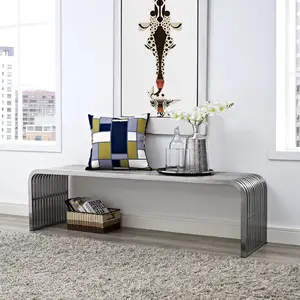 Modway Pipe 60" Stainless Steel Bench in Silver
