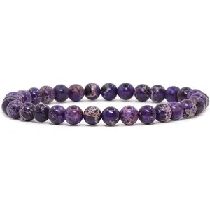 Dyed Purple Sea Sediment Jasper Gemstone 6mm Round Beads Stretch Bracelet 6.5" Unisex