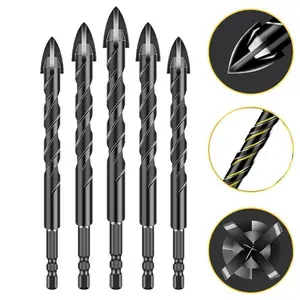 Masonry Drill Bit Tools Set 4-Pack Four-Edged Serrated Eccentric Dry Full Tile Ceramic Glass Marble Concrete Stainless Steel for Wall Mirror Brick Wall Boyfriend Gift Construction Tools Men Gifts - Durability