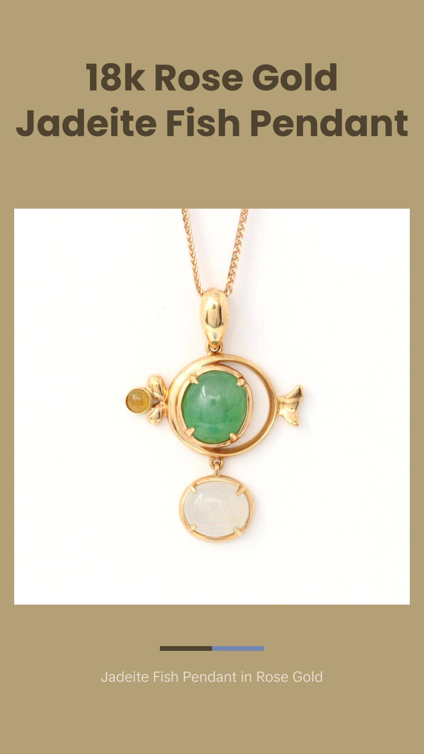 18k Rose Gold Genuine Burmese Jadeite " Fish" Pendant Necklace