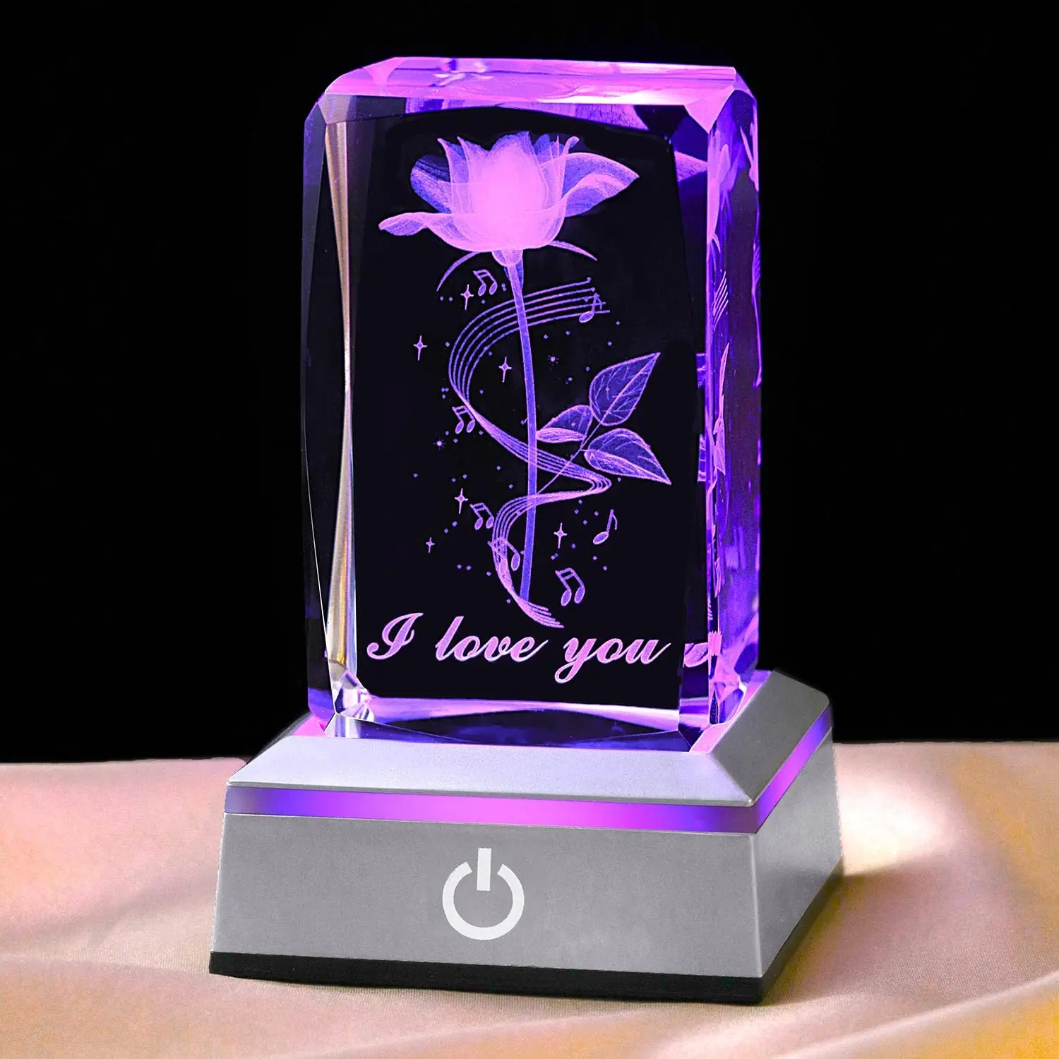 3D Hummingbird Musicrose Crystal Night Light - Adjustable LED Colorful & Red Lights, with Switch, Modern Home Decoration Statue, Table Lamp, Home Decor Accessory, Valentine's Day & Diwali Gift for Girlfriend