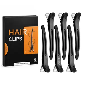 6 Pack Professional Hair Clips for Styling Sectioning, Non Slip Duck Billed with  Band, Hair Roller Clips No Crease - Length 4.3'' for Salon and  Haircuts(Black)