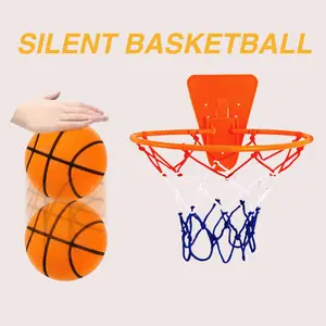 2pcs Indoor Basketball Set with 7.09 Inch Silent Basketballs, Orange, No Noise, Easy to Clean, PU Solid Material, Ideal for Home Use - Perfect Holiday Gift, Youth Basketball Equipment|Durable Basketball Hoop, Basketball Accessories soundle