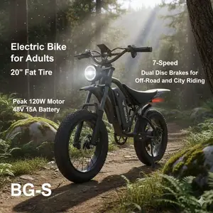BIGNIU Electric Bike for Adults 20" Fat Tire 1200W Motor 48V 15A Battery 7-Speed Dual Disc Brakes Off-Road & City Riding BG-S