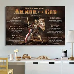 1pc Faithgee Armor of God Wall Art Poster Knight Poster, Put on Th Full Armor of God Canvas Painting, Christian Gift, Horizontal Poster, Warrior of God Poster, Halloween