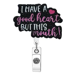 Funny Quote Sparkly Badge Reel, Retractable Badge Holder, Relatable Sassy ID Clip, Perfect for Any Worker, Viral Tiktok Pick for Trendy Sassy Queens, Sparkly Finish