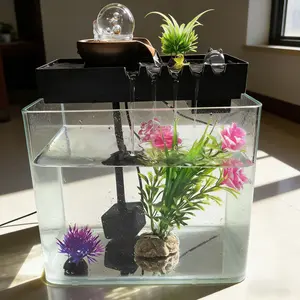 Fortune Flowing Fish Tank, Circulating Filter Landscape Cylinder, Small Home Desktop Aquarium, Lucky Ornament, Decorative Water Feature