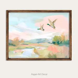 Pastel Marsh Landscape Print – Grandmillennial Southern Wall Art, Preppy Vintage Landscape Poster, Unframed | 5 size, 8x12 to 27x40 inch