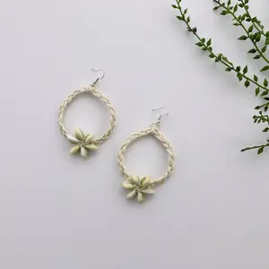 Marshallese Earrings - Money Cowrie Shell Flower Burst Hoops